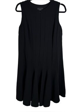 Akris Black Wool Sleeveless Fit Flare Dress Minimalist Size 12